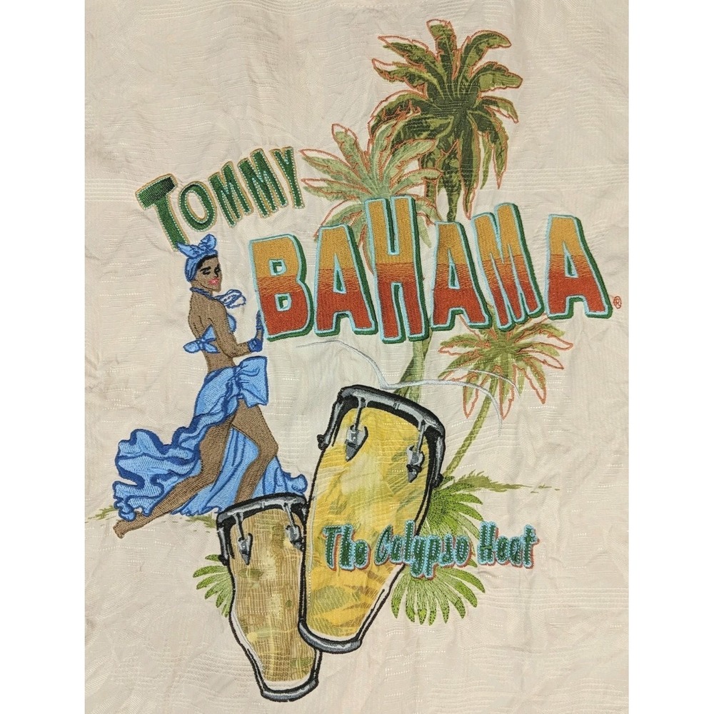 Tommy Bahama Men's‎ XL Embroidered Silk Camp Shirt Hula Girl "The Calypso Heat"